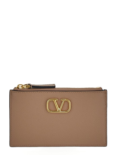 Valentino Garavani Leather Cardholder In Brown