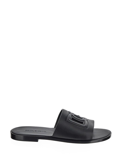 Dolce & Gabbana Cut Out Logo Leather Slides In Black