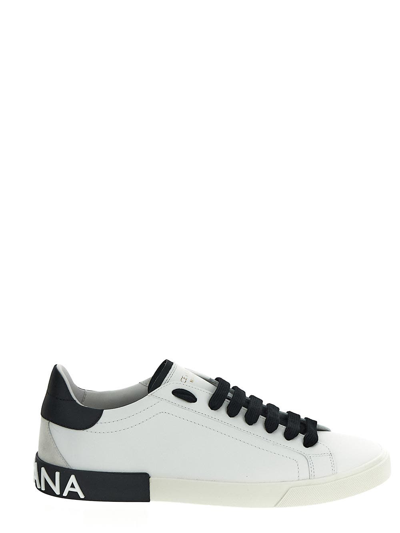 Dolce & Gabbana Portofino Vintage Calfskin Leather Sneakers In White