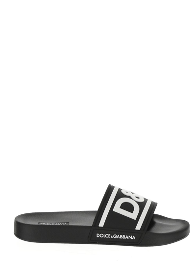 Dolce & Gabbana Rubber Beachwear Sliders With Dg Logo In Black