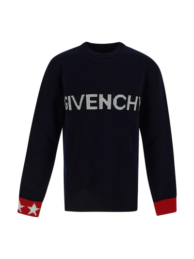 Givenchy Blue Logo-intarsia Wool Sweater In Multicolor