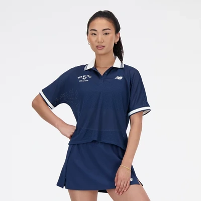 New Balance Perforated Cropped Polo In Blue