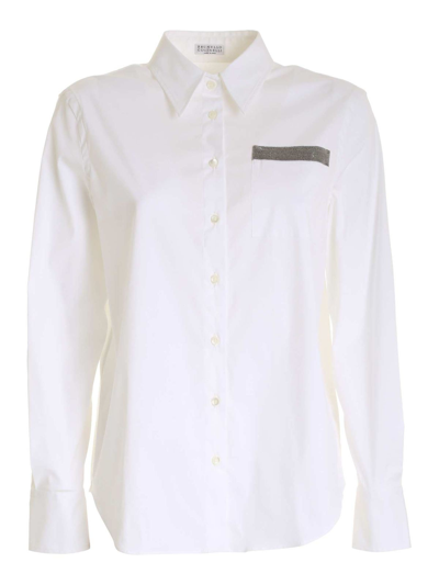 Brunello Cucinelli Shirt With Embellished Pocket In White