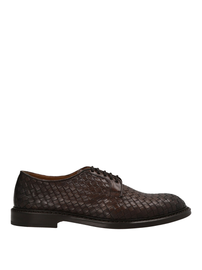 Doucal's Braided Leather Derby Shoes In Brown