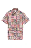 BROOKS BROTHERS BROOKS BROTHERS REGENT FIT PLAID PATCHWORK SHORT SLEEVE MADRAS BUTTON-DOWN SHIRT