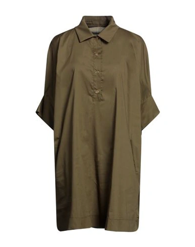 Milva Mi Woman Mini Dress Military Green Size M Cotton, Elastane