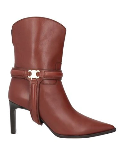 Celine Woman Ankle Boots Cocoa Size 10 Calfskin In Brown