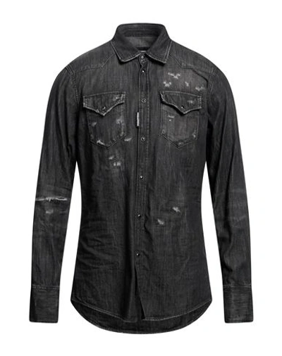 Dsquared2 Man Denim Shirt Black Size 46 Cotton