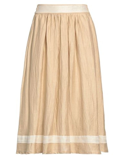 Icona By Kaos Woman Midi Skirt Sand Size 6 Linen, Polyamide In Beige