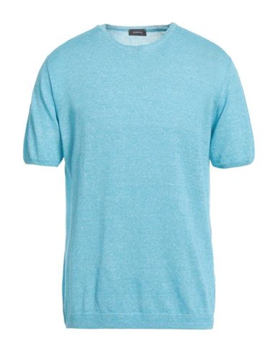 Rossopuro Man Sweater Azure Size 4 Linen, Cotton In Blue