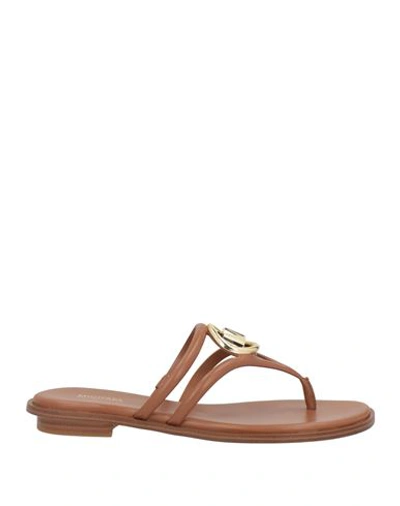 Michael Michael Kors Woman Thong Sandal Camel Size 10 Soft Leather In Beige
