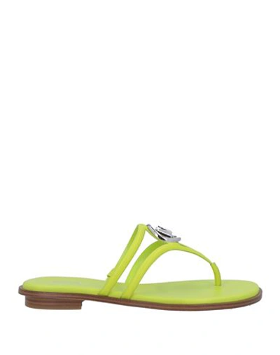 Michael Michael Kors Woman Thong Sandal Acid Green Size 10 Soft Leather