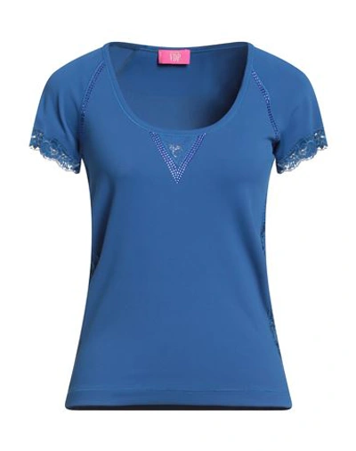 Vdp Club Woman T-shirt Bright Blue Size 10 Polyamide, Elastane