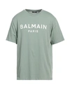 Balmain Logo-print Cotton T-shirt In Sage Green