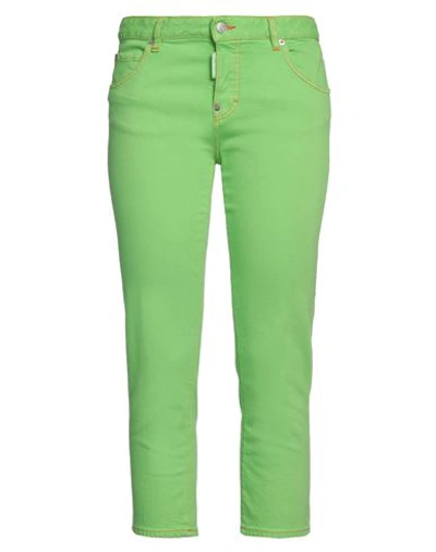 Dsquared2 Woman Denim Cropped Green Size 8 Cotton, Elastane