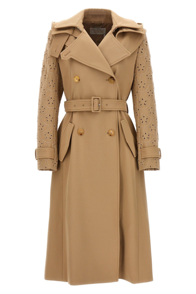 Chloé Embroidered Hooded Trench Coat Coats, Trench Coats Beige