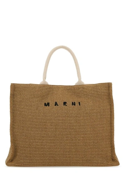 Marni Woman Biscuit Raffia Shopping Bag In Brown