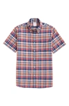 Brooks Brothers Washed Cotton Madras Short Sleeve Button-down Collar Sport Shirt In Coralmadras