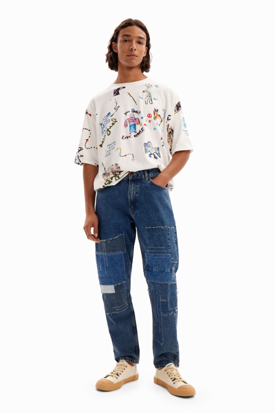 Desigual Patchwork Carrot Jeans In Blue