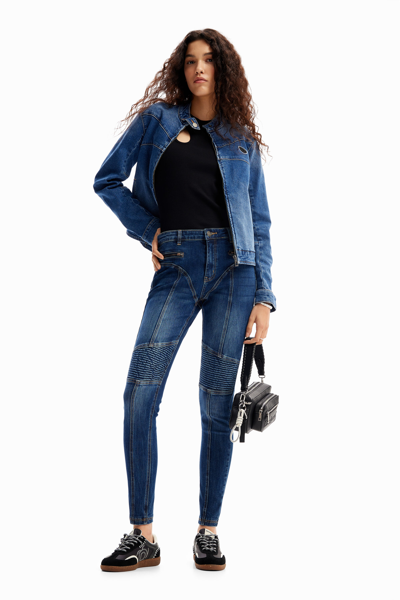 Desigual Slim Biker Jeans In Blue