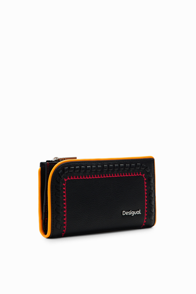 Desigual L Embroidered Wallet In Black