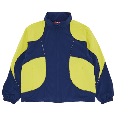Pre-owned Supreme Logo Piping Hooded Track Jacket 'navy' In Blue