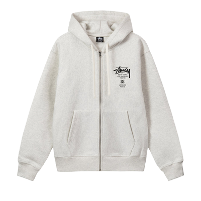 Pre-owned Stussy World Tour Zip Hoodie 'ash Heather' In Grey