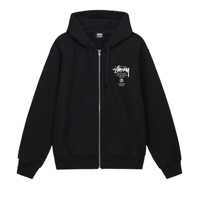 Pre-owned Stussy World Tour Zip Hoodie 'black'