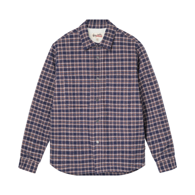 Pre-owned Stussy Sherpa Lined Plaid Shirt 'navy' In Multi-color