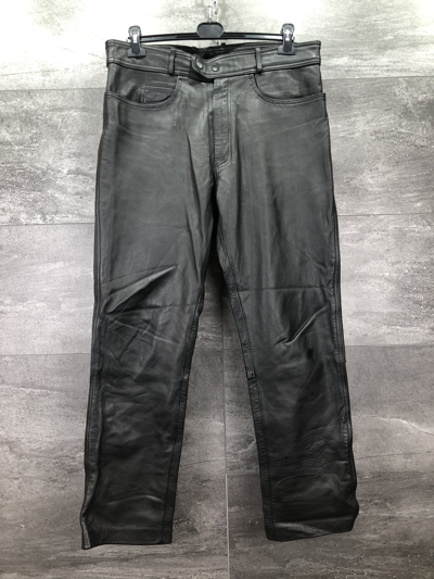 Pre-owned Genuine Leather Vintage Leather Men's Biker Trousers Pants In Black