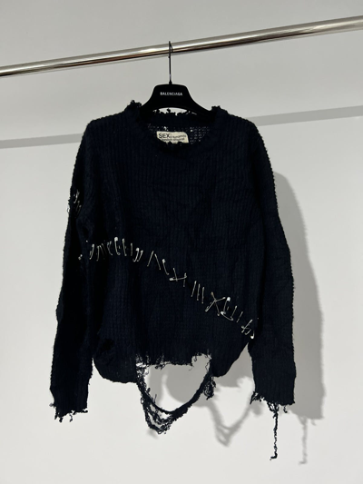 Pre-owned 20471120 X Beauty Beast Sexy Dynamite Safetypin Distressed Grunge Punk Knit Sweater In Black