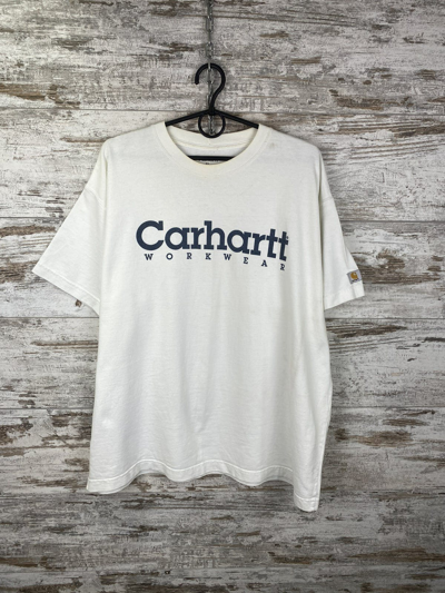 Pre-owned Carhartt X Vintage Mens Vintage Carhartt T Shirt Streetwear Tee Overprint In White