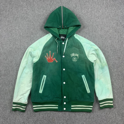 Pre-owned Stussy X Vintage Stussy Worldwide Tour Sunfaded Varsity Jacket In Green