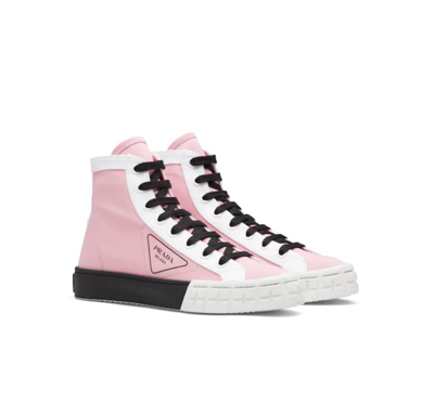 Pre-owned Prada Gabardine Pink High Tops Sneakers Shoes In Petal Pink/white