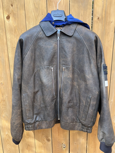 Pre-owned Stone Island X Supreme Stone Island Leather Bomber