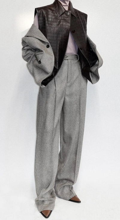 Pre-owned Peter Do Pleated Wide Trousers In Grey