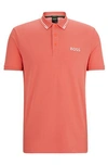 Hugo Boss Cotton-blend Polo Shirt With Contrast Logos In Light Red