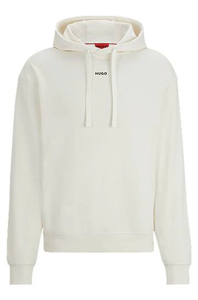 Hugo Cotton-terry Relaxed-fit Hoodie With Logo Print In White