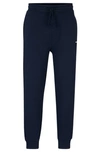 Hugo Boss Cotton-terry Tracksuit Bottoms With Logo Print In Dark Blue
