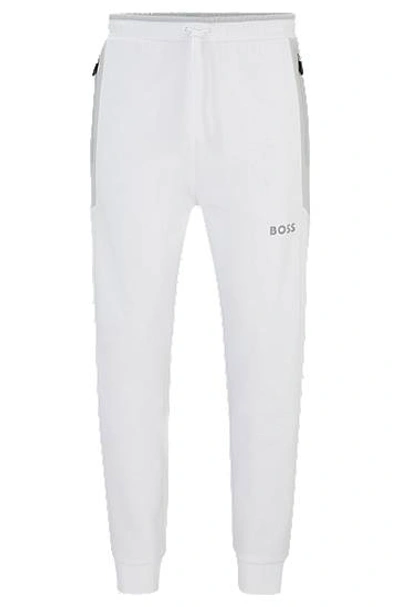 Hugo Boss Cotton-blend Tracksuit Bottoms With 3d-moulded Logo In White
