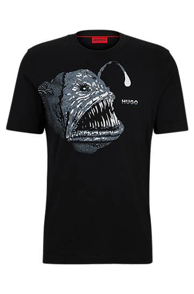 Hugo Boss Cotton-jersey Regular-fit T-shirt With Seasonal Artwork In Black