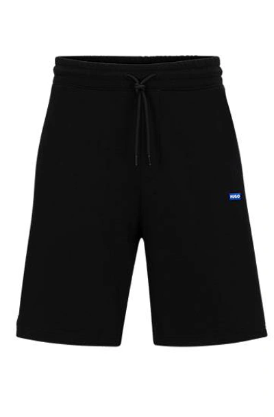 Hugo Boss Cotton-terry Shorts With Blue Logo Label In Black