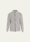 Bergdorf Goodman Men's Wool-cashmere Cable Knit Full-zip Sweater In Grey 306