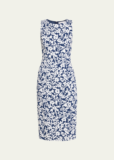 Michael Kors Floral Sheath Midi Dress In Navy/op Wh