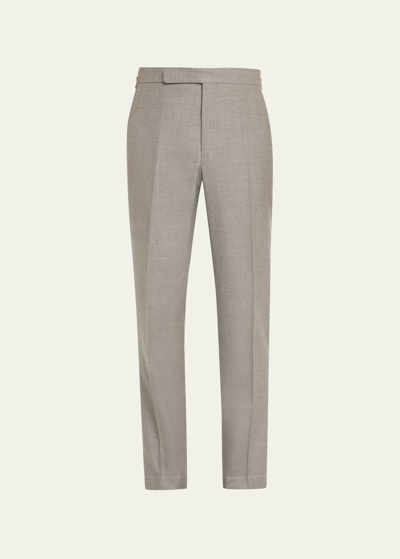 Ralph Lauren Men's Worsted Flannel Flat-front Dress Pants In Grey Htr