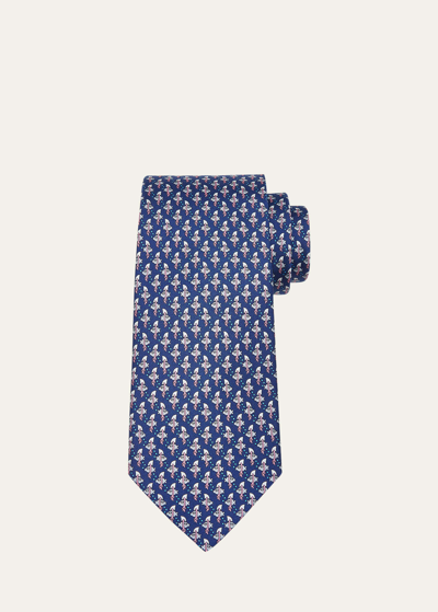 Ferragamo Men's Animali Silk Fish-print Tie In Fmarine