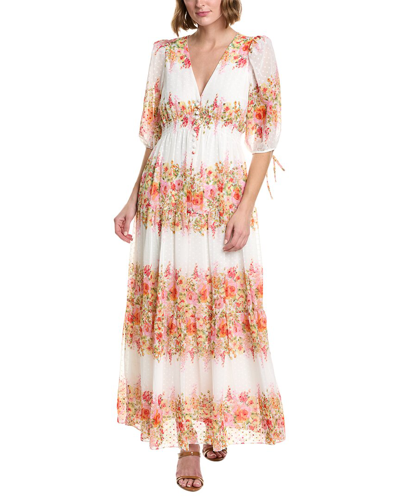 Taylor Printed Swiss Dot Chiffon Maxi Dress In White