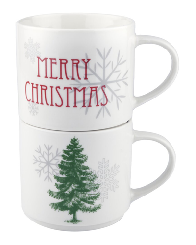 Godinger Merry Christmas Stacking Mugs (set Of 2) In White