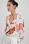 REISS TESS - CREAM/RED PRINTED TIE NECK BLOUSE, US 8