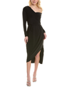 Halston Eden One-shoulder Wrap-effect Stretch-jersey Dress In Black